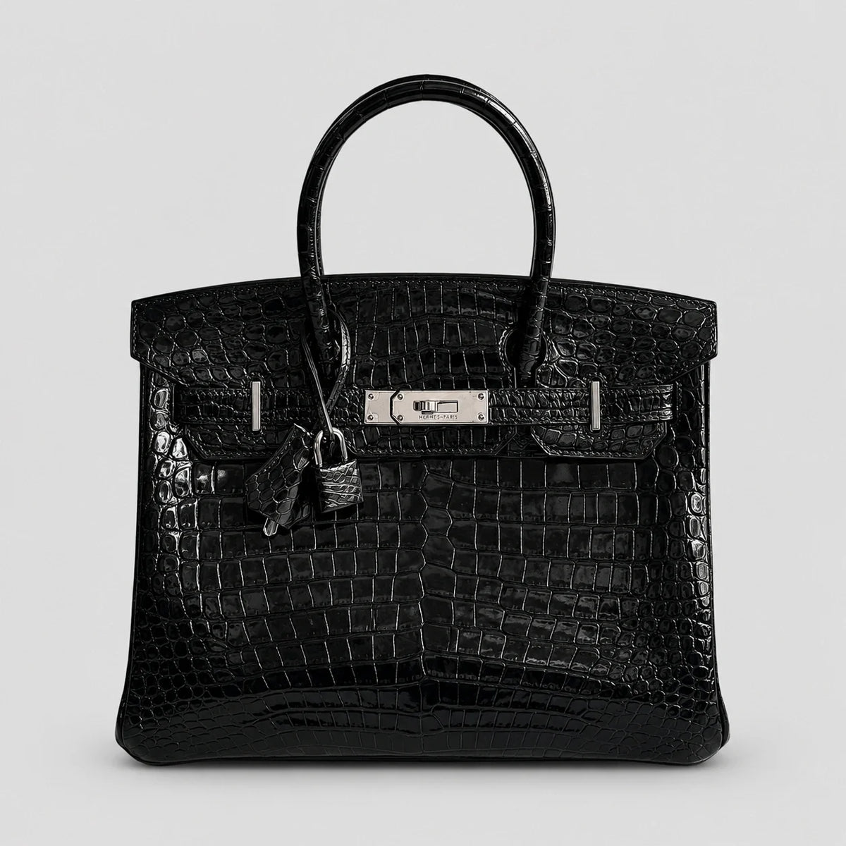 Hermès Birkin 30 Croco Porosus Noir Palladium — Hauptansicht Vorderseite | Luren Authentisch
