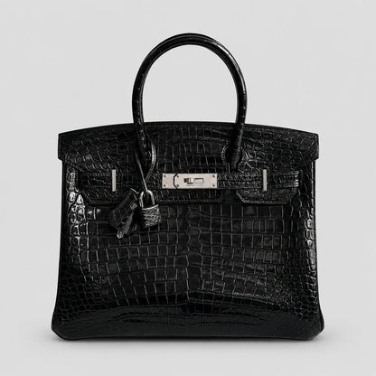 Hermès Birkin 30 Croco Porosus Noir Palladium — Hauptansicht Vorderseite | Luren Authentisch