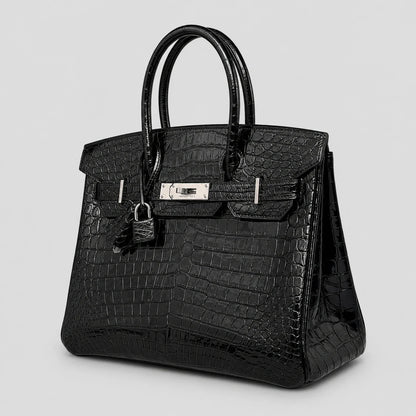 Hermès Birkin 30 Croco Porosus Noir Palladium — Seitenansicht | Luren Authentisch