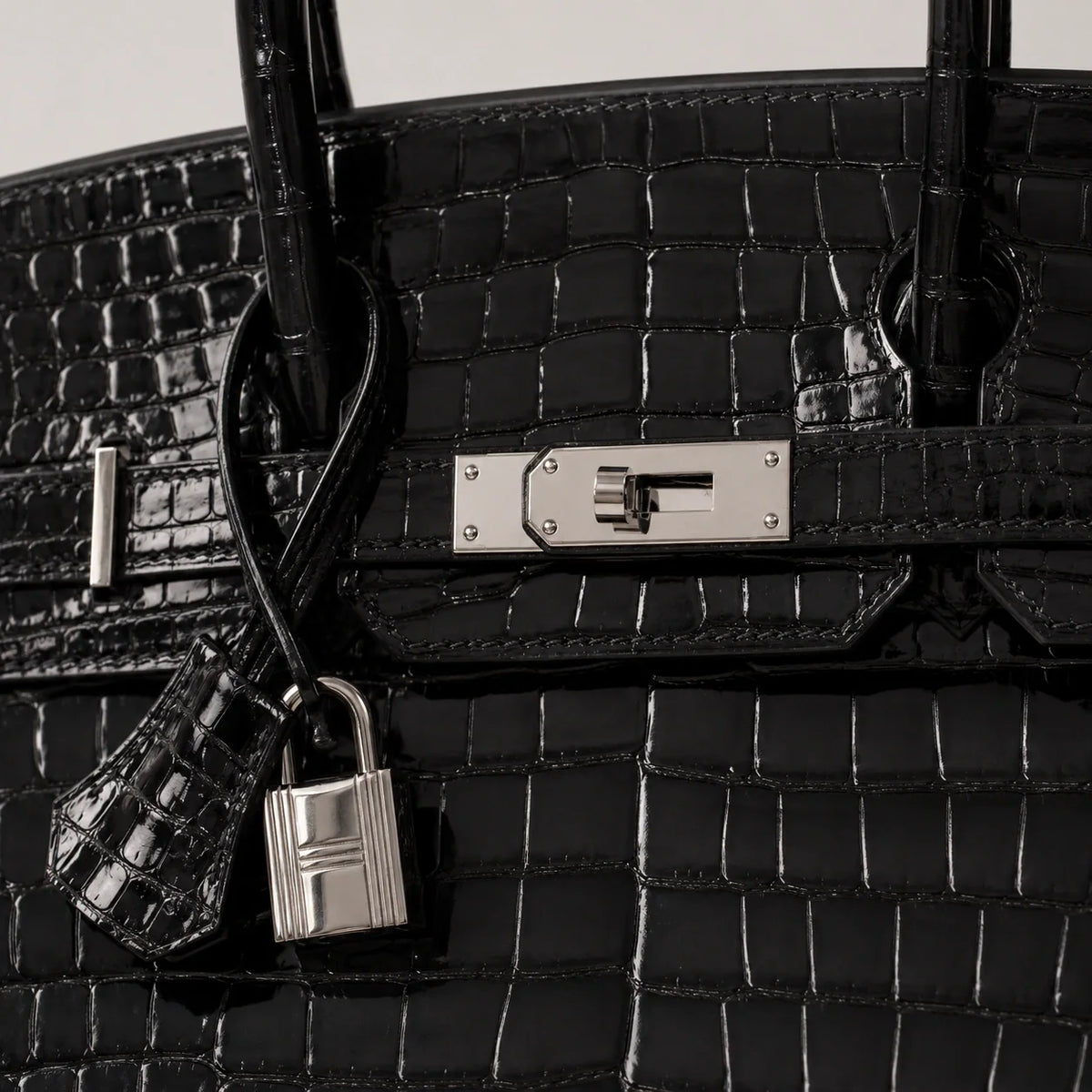 Hermès Birkin 30 Croco Porosus Noir Palladium — Henkel und Trageriemen | Luren Authentisch