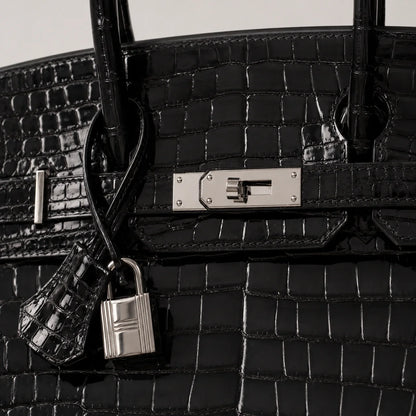 Hermès Birkin 30 Croco Porosus Noir Palladium — Henkel und Trageriemen | Luren Authentisch
