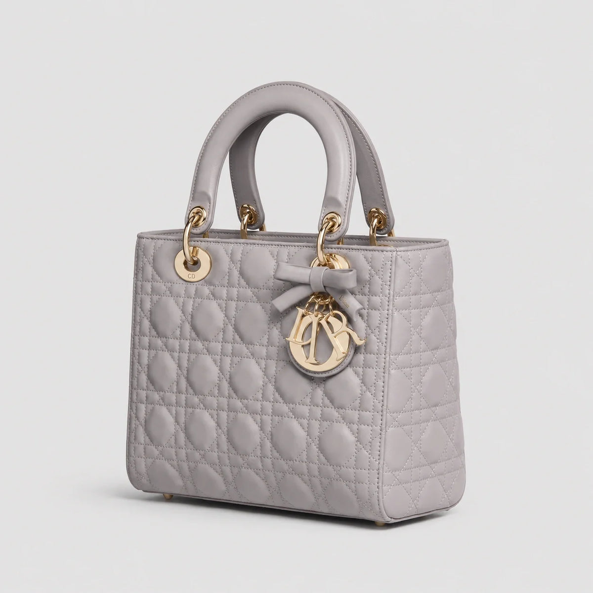 Lady Dior Cannage Lammleder Trianon Grau — Seitenansicht | Luren Authentisch