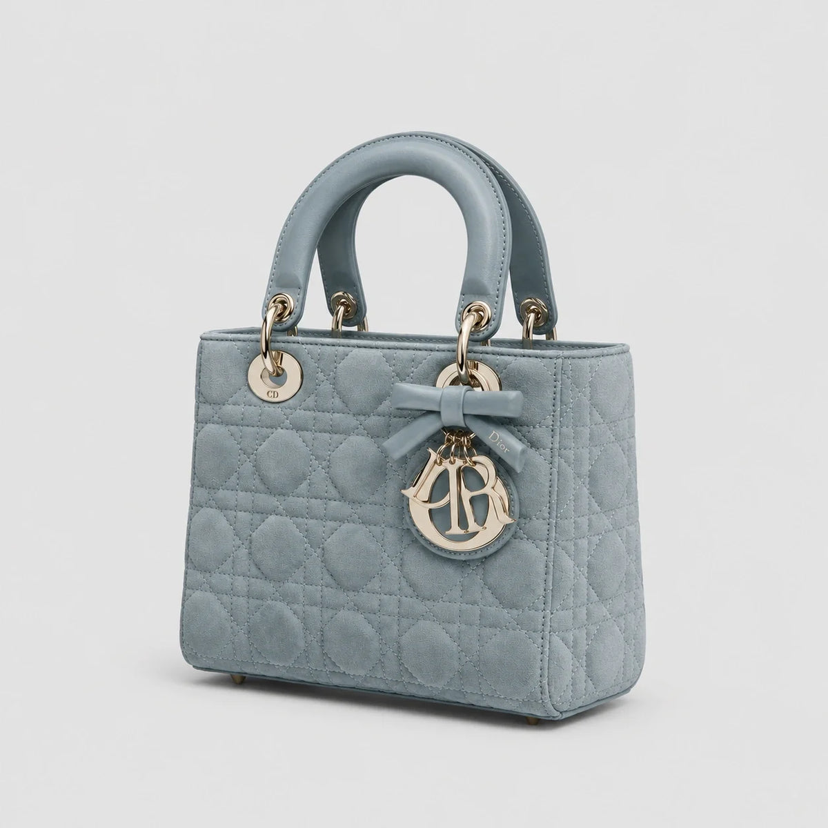 Lady Dior Cannage Veloursleder Himmelblau — Seitenansicht | Luren Authentisch