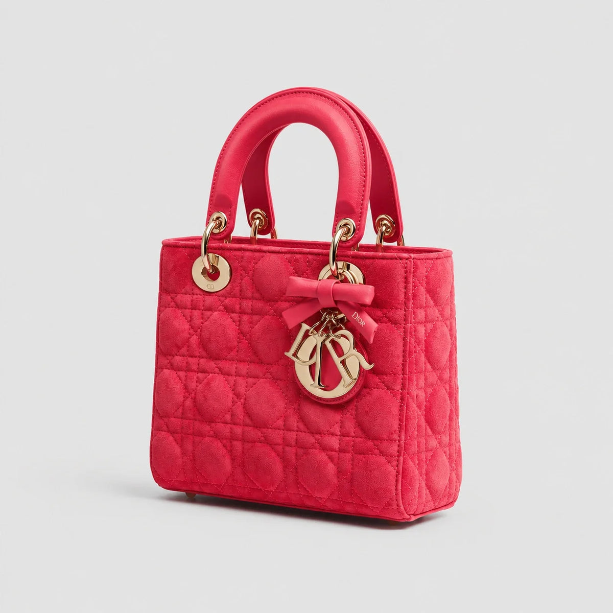 Lady Dior Cannage Veloursleder Rose Peony — Seitenansicht | Luren Authentisch